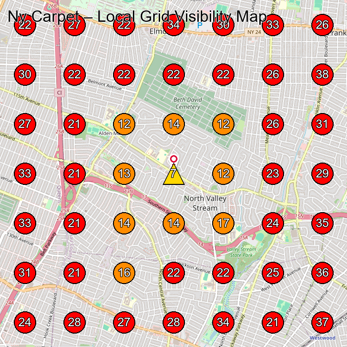 Ny Carpet GeoGrid visibility map for Carpet Cleaning Service in Garden City